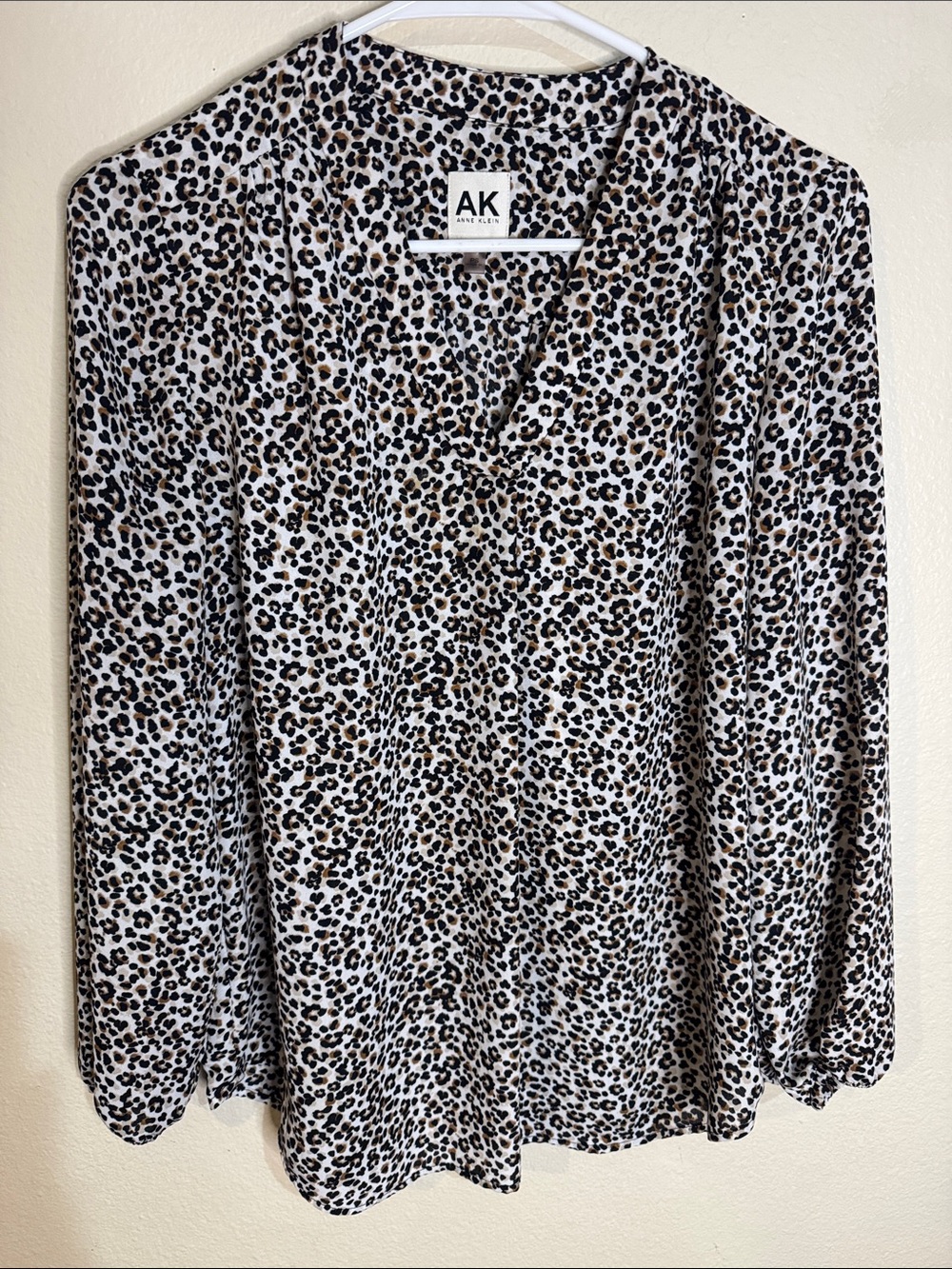 Anne Klein Leopard Print V-Neck Blouse in Black and Brown